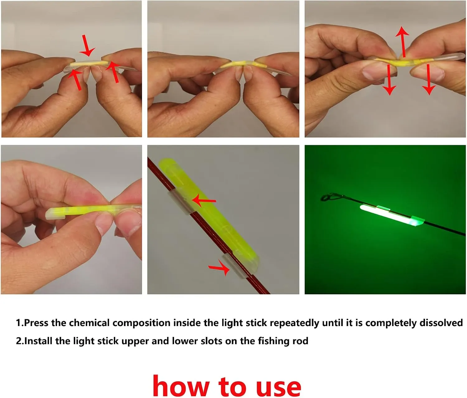 100PCS Ocean Sun Clip Snap On Fishing Glow Sticks Rod Tips Pole Light for Catfishing Surf Bank in The Dark