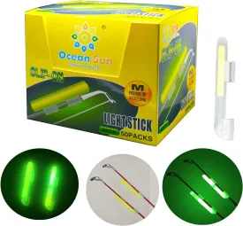 100PCS Ocean Sun Clip Snap On Fishing Glow Sticks Rod Tips Pole Light for Catfishing Surf Bank in The Dark