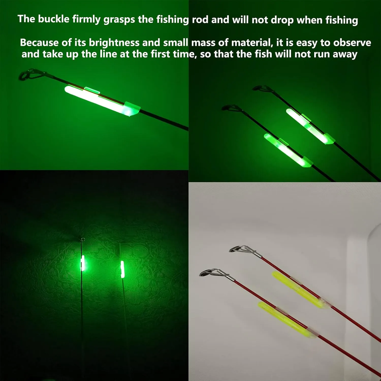 100PCS Ocean Sun Clip Snap On Fishing Glow Sticks Rod Tips Pole Light for Catfishing Surf Bank in The Dark
