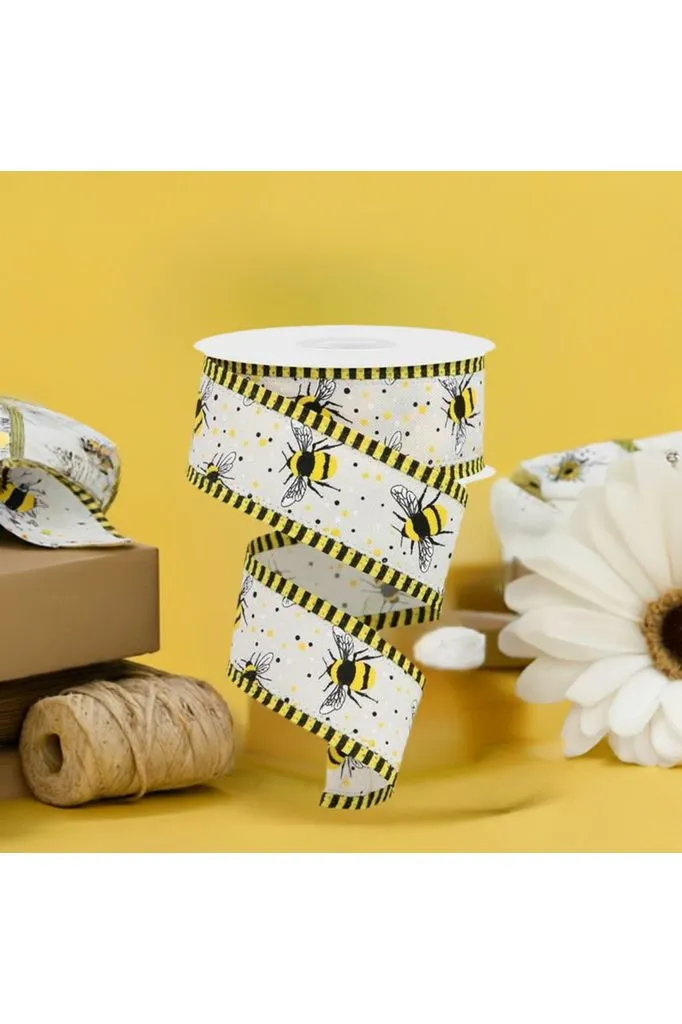 1.5" Bumble Bee Stripe Edge Ribbon: Ivory (10 Yards)