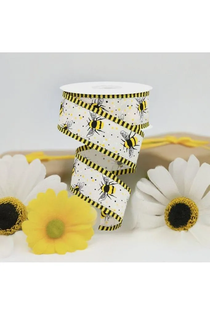 1.5" Bumble Bee Stripe Edge Ribbon: Ivory (10 Yards)