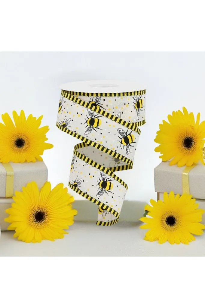 1.5" Bumble Bee Stripe Edge Ribbon: Ivory (10 Yards)