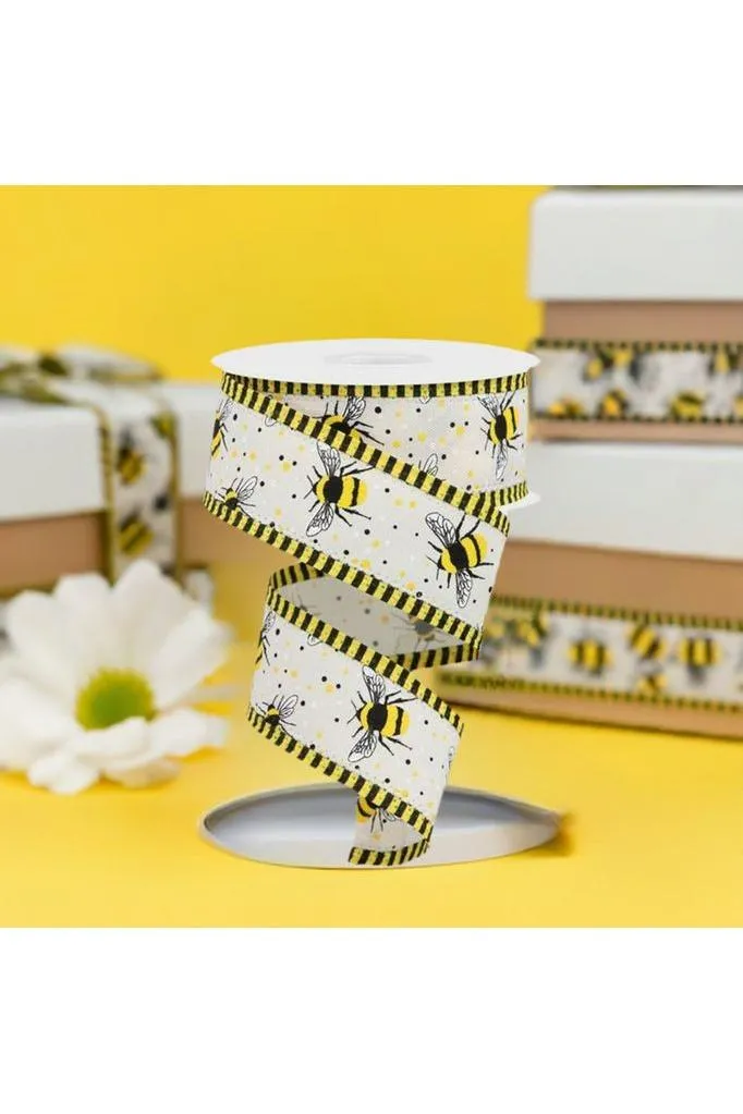 1.5" Bumble Bee Stripe Edge Ribbon: Ivory (10 Yards)