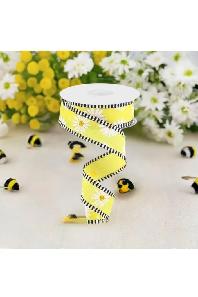 1.5" Daisy Stripe Royal Ribbon: Yellow (10 Yards)