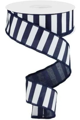 1.5" Medium Horizontal Stripe Ribbon: Navy Blue & White (10 Yards)