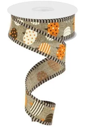 1.5" Pattern Pumpkins Stripe Edge Ribbon: Brown (10 Yards)