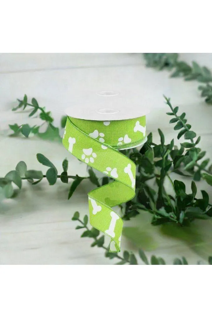 1.5" Paw Print Royal Ribbon: Lime Green (10 Yards)