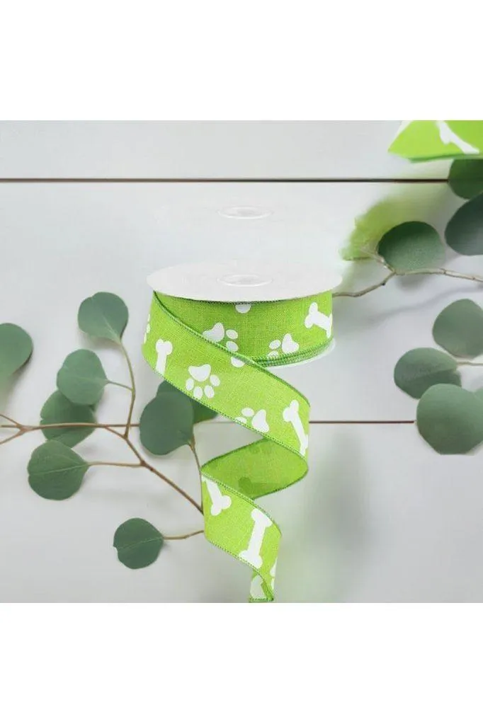 1.5" Paw Print Royal Ribbon: Lime Green (10 Yards)