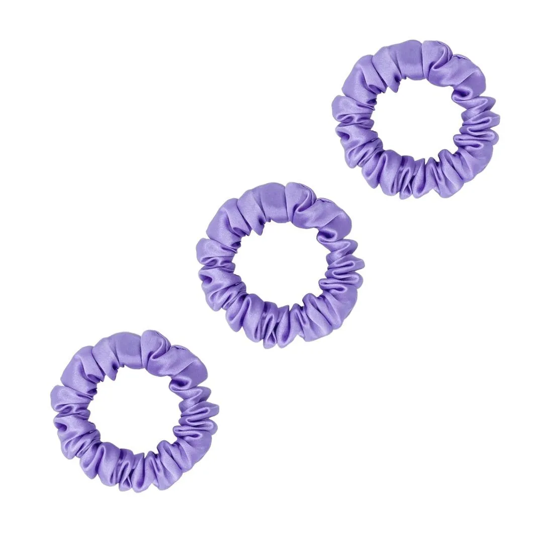 3 Pack Premium Mulberry Silk Scrunchies - Sky Blue- Small