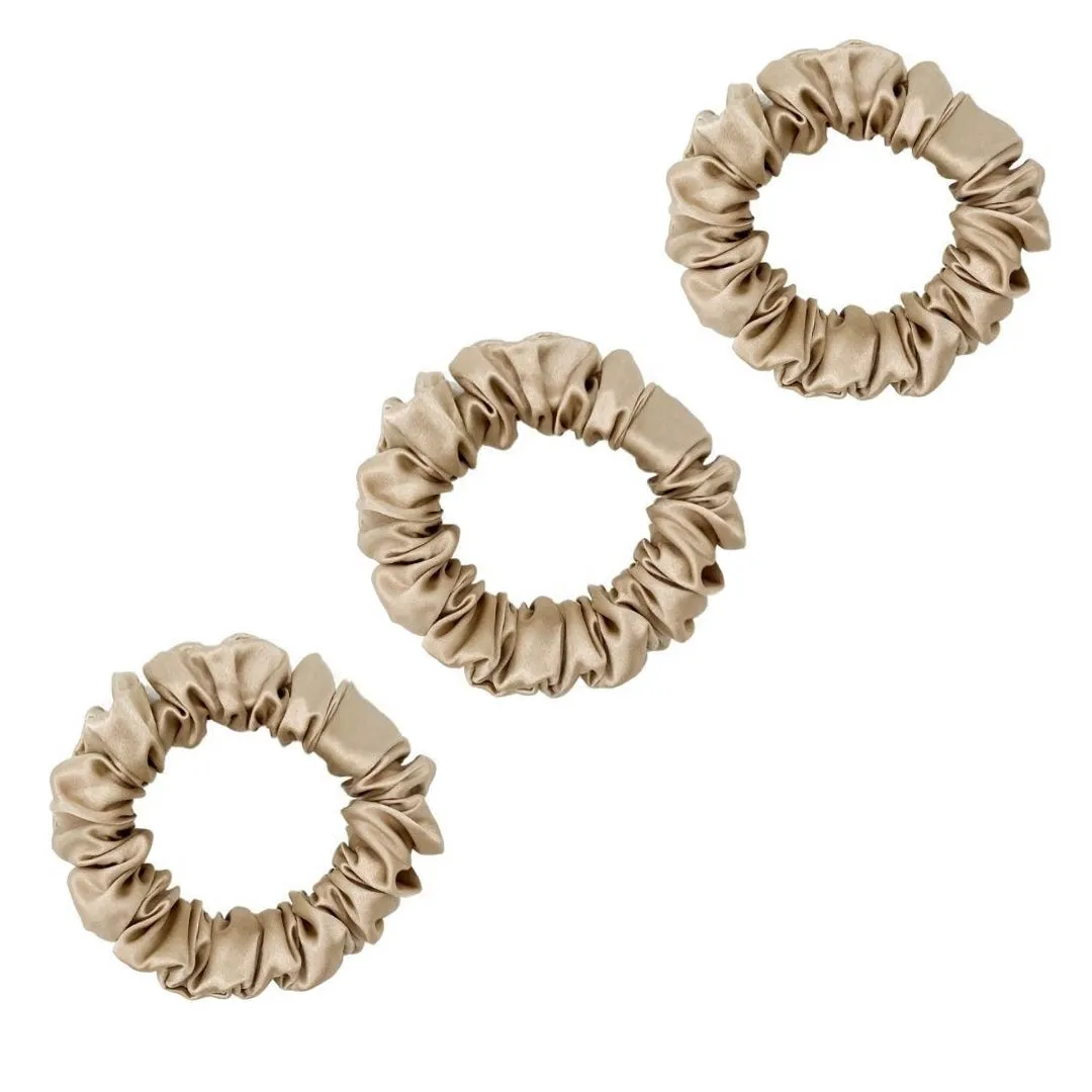 3 Pack Premium Mulberry Silk Scrunchies - Sky Blue- Small