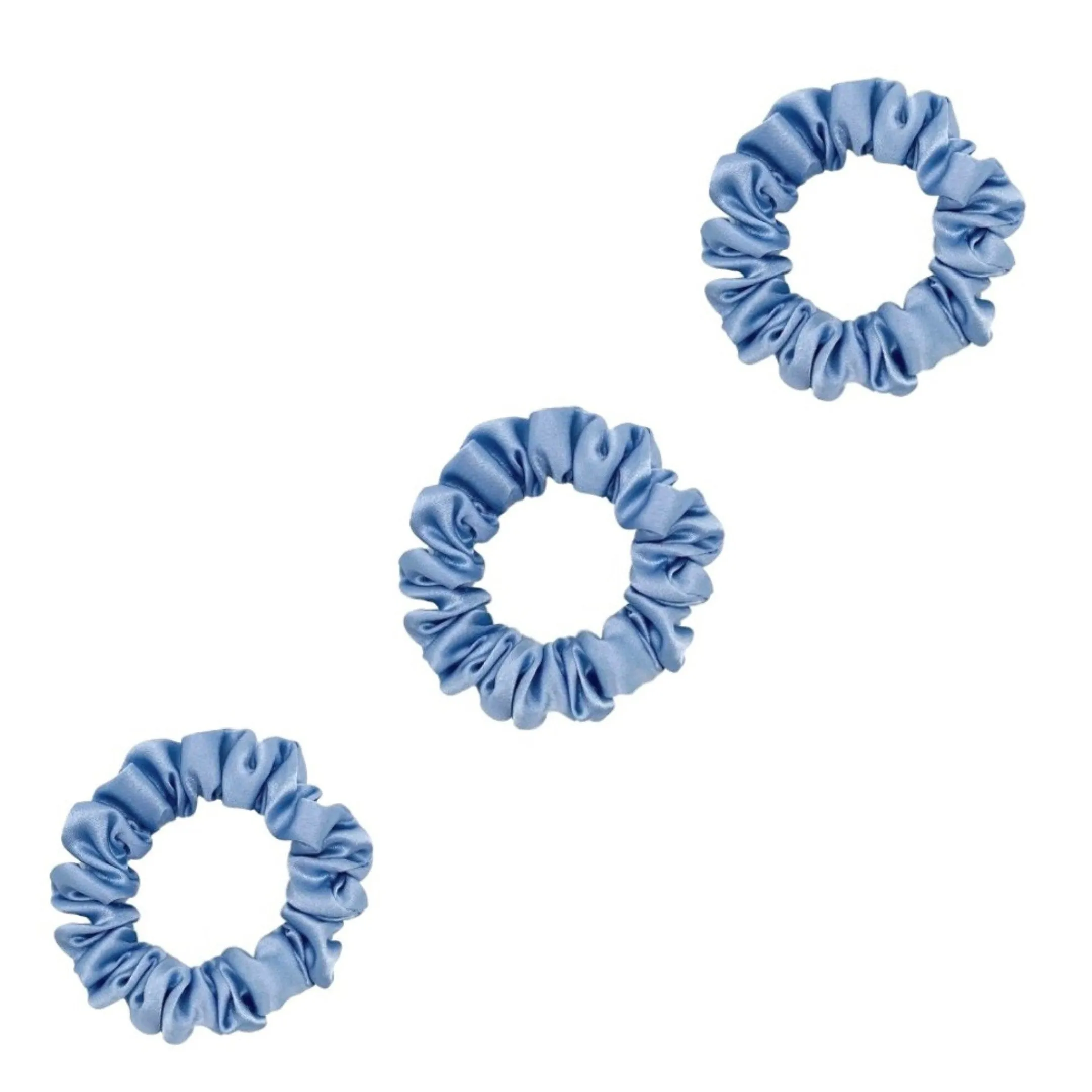 3 Pack Premium Mulberry Silk Scrunchies - Sky Blue- Small
