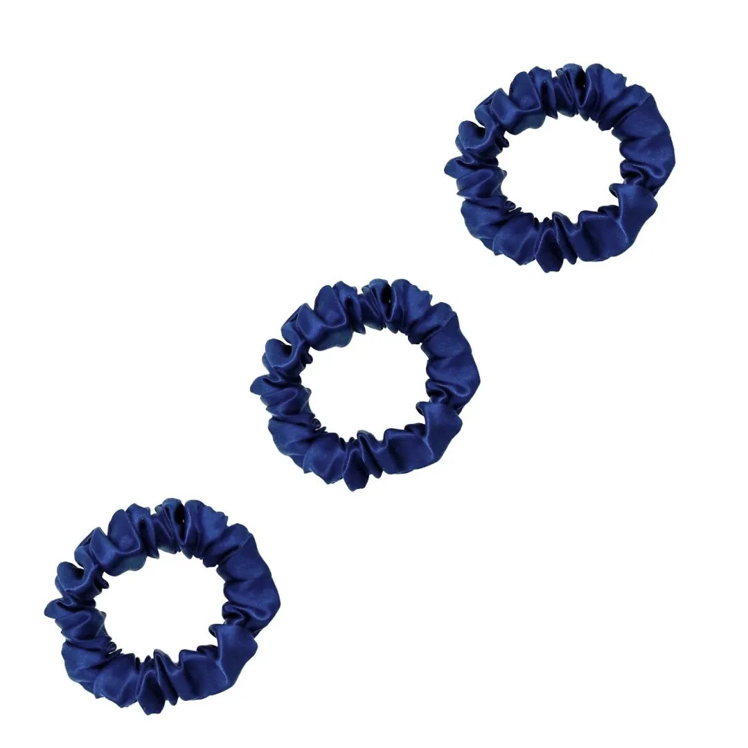 3 Pack Premium Mulberry Silk Scrunchies - Sky Blue- Small