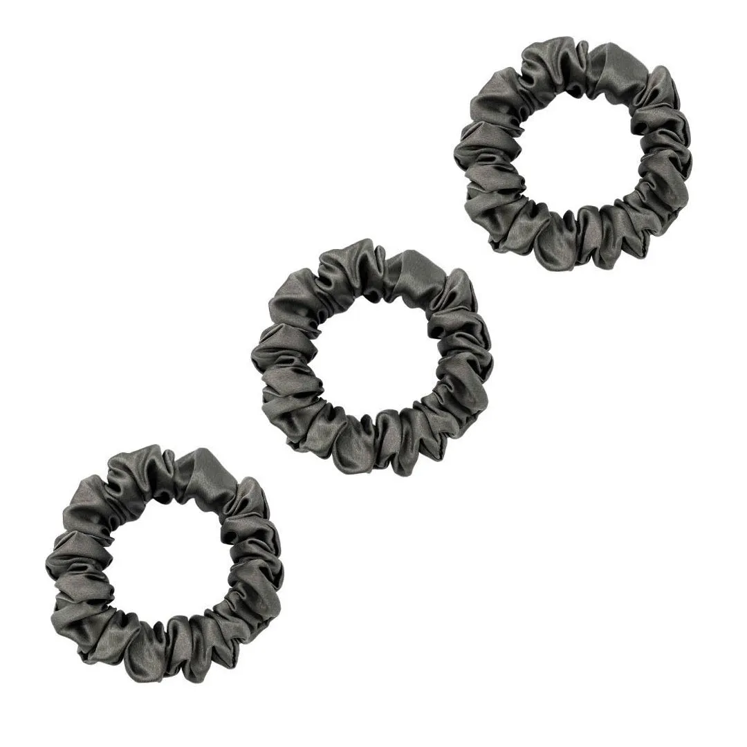 3 Pack Premium Mulberry Silk Scrunchies - Sky Blue- Small