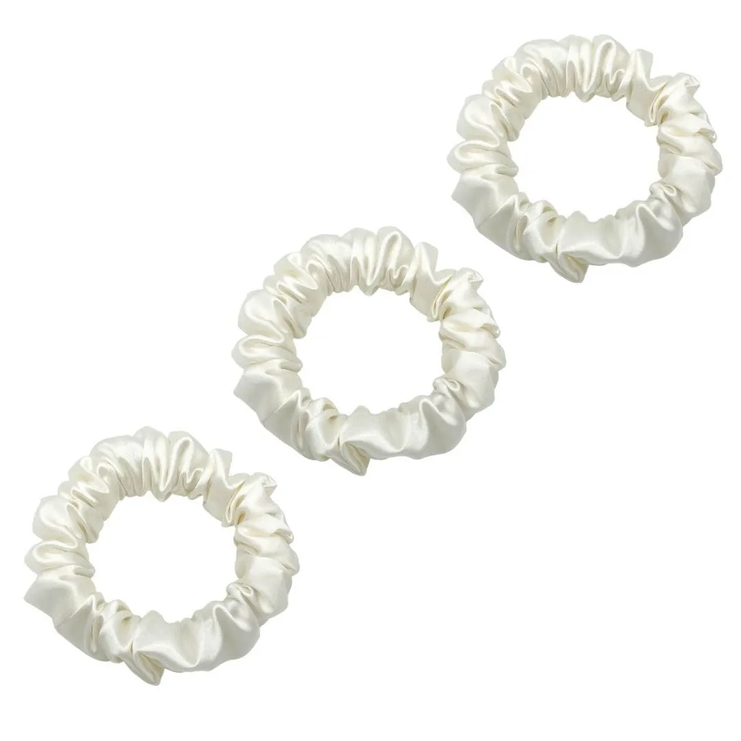 3 Pack Premium Mulberry Silk Scrunchies - Sky Blue- Small