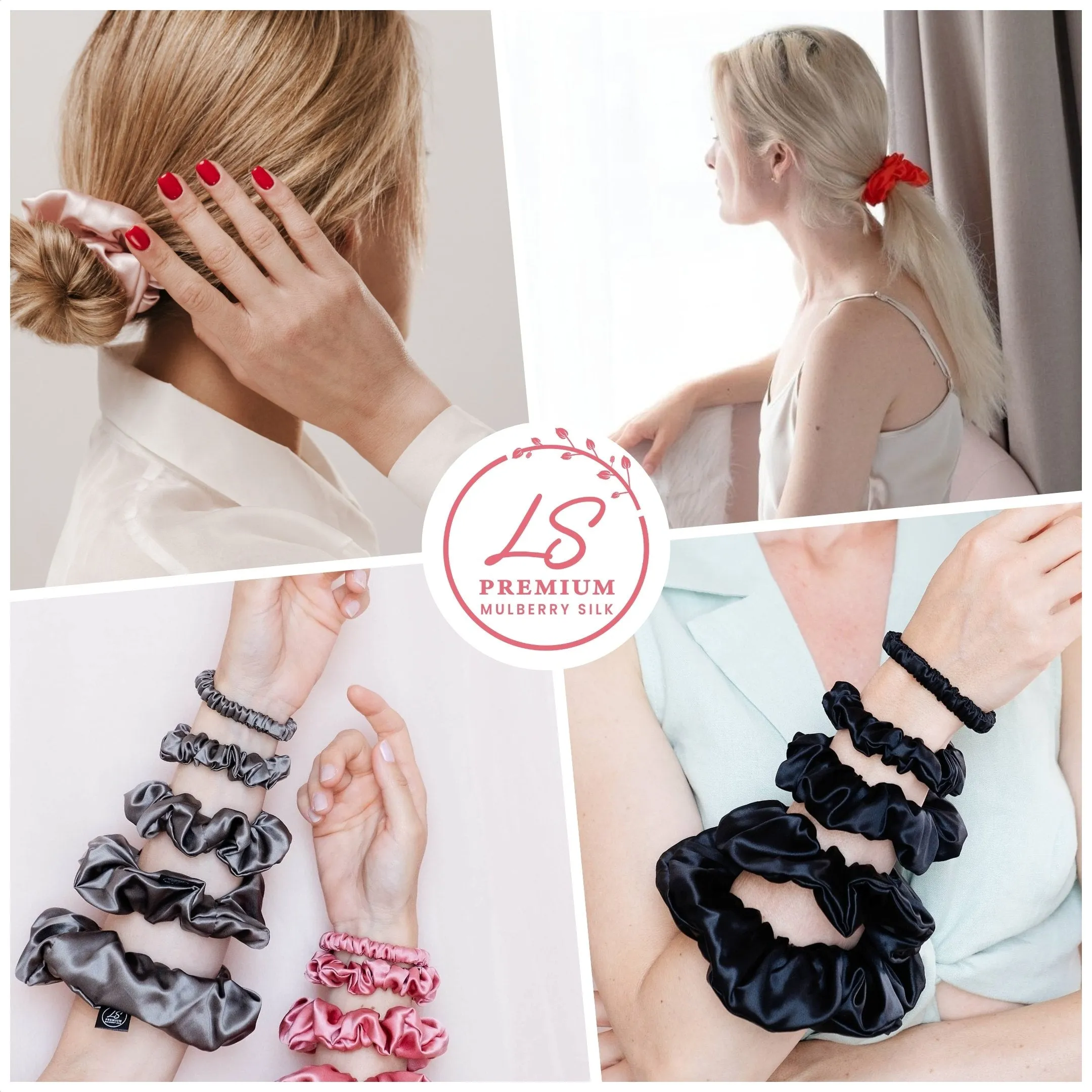3 Pack Premium Mulberry Silk Scrunchies - Sky Blue- Small
