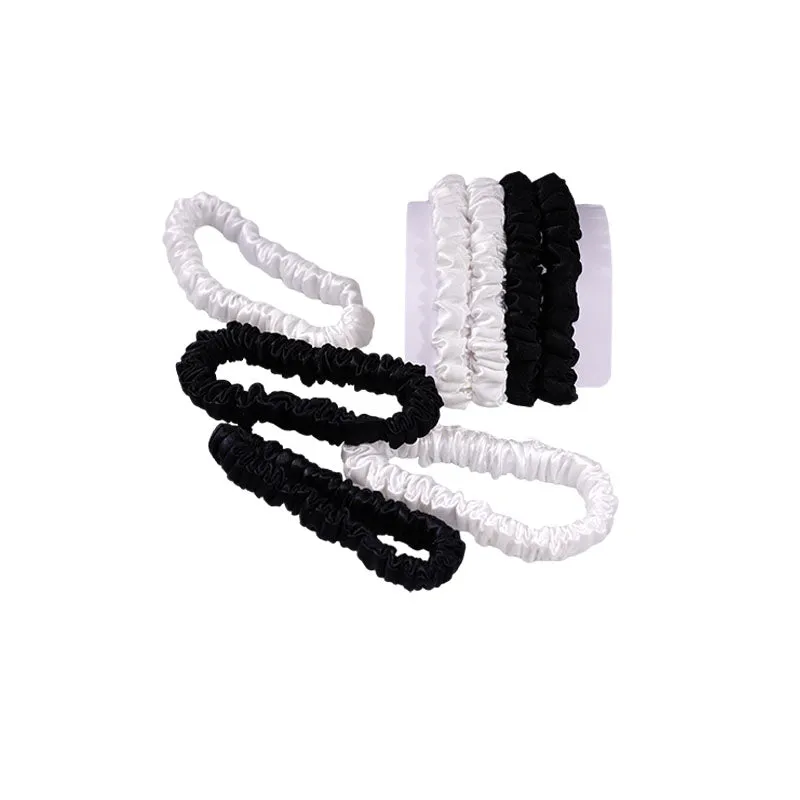 4 Pack Skinny Silk Scrunchies - Black & White - dropshipping