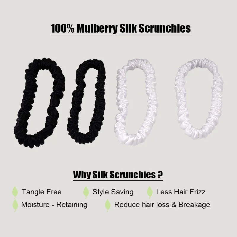 4 Pack Skinny Silk Scrunchies - Black & White - dropshipping