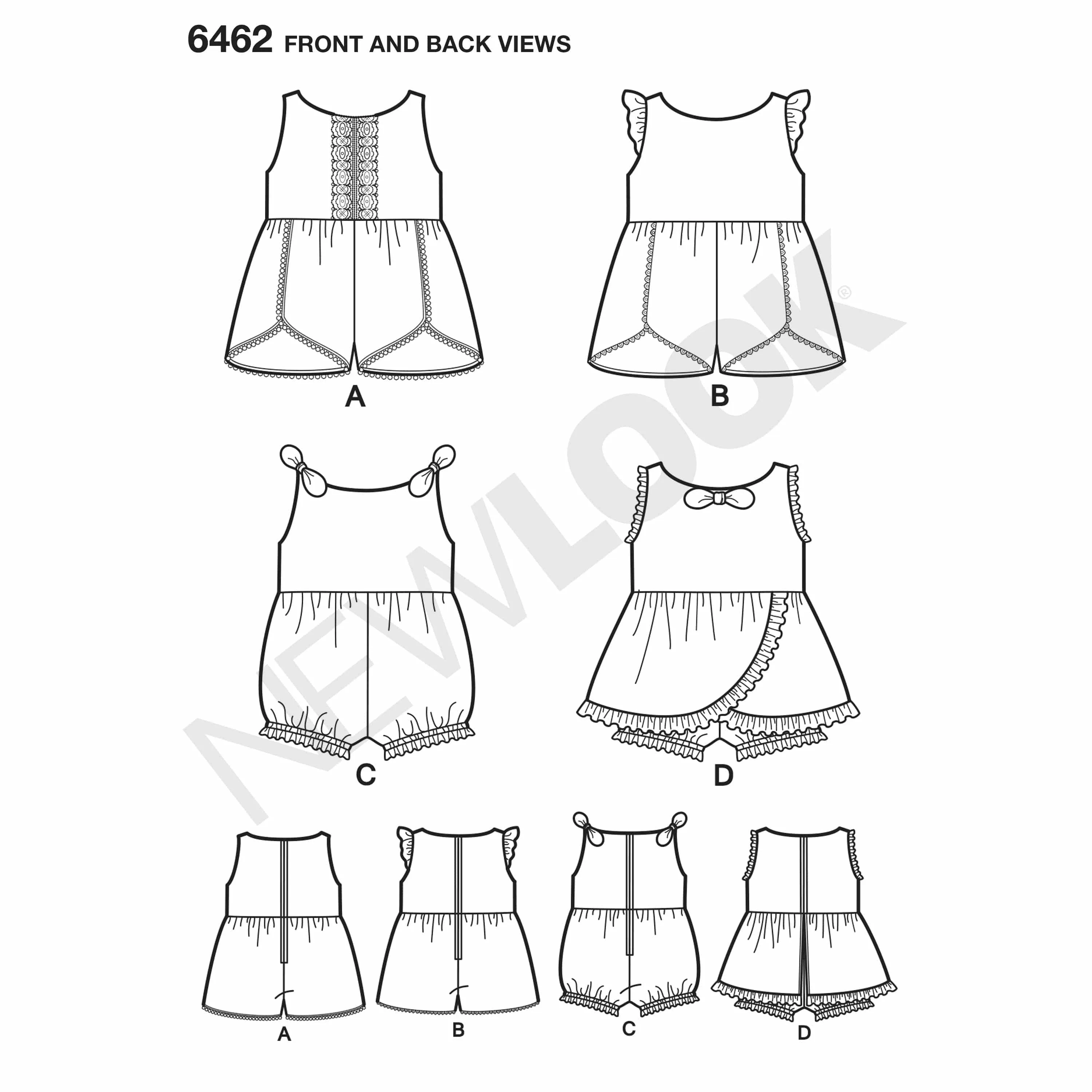 6462 Babie's Rompers with Trim Variations