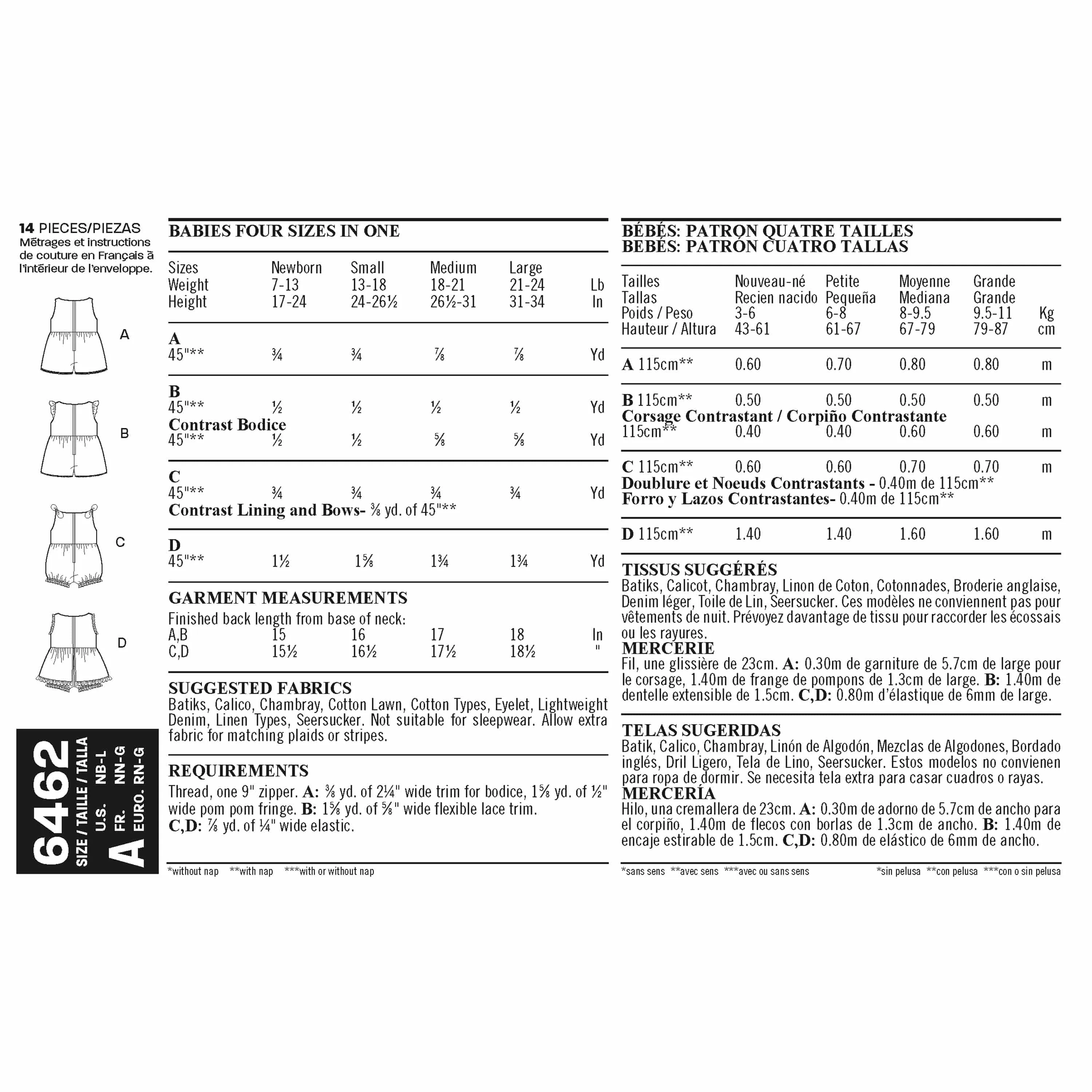 6462 Babie's Rompers with Trim Variations