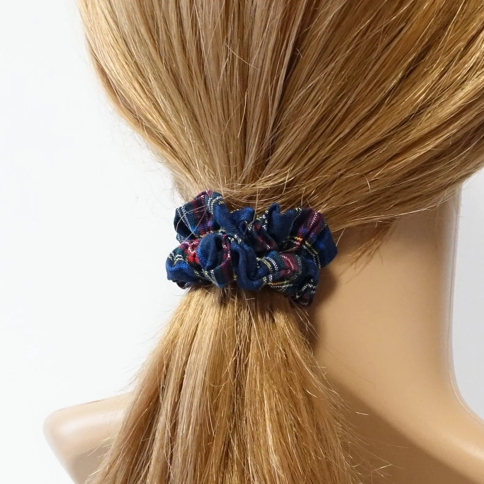 A Pack of 3 Tartan Check Mini Hair Bobble Elastic Scrunchies Korean Hair Accessory