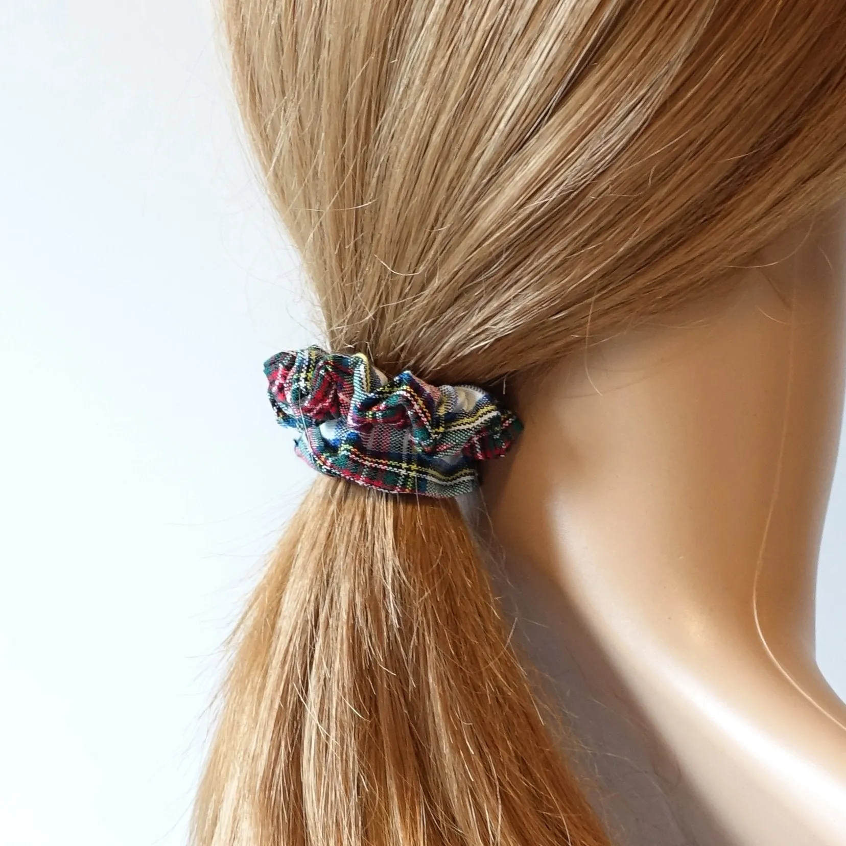 A Pack of 3 Tartan Check Mini Hair Bobble Elastic Scrunchies Korean Hair Accessory