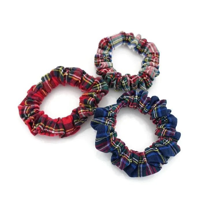 A Pack of 3 Tartan Check Mini Hair Bobble Elastic Scrunchies Korean Hair Accessory