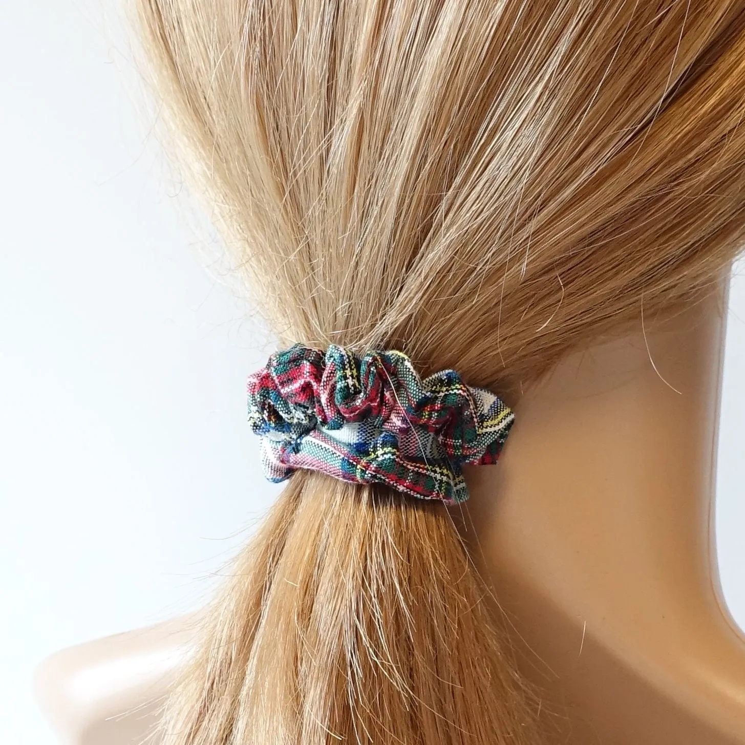 A Pack of 3 Tartan Check Mini Hair Bobble Elastic Scrunchies Korean Hair Accessory