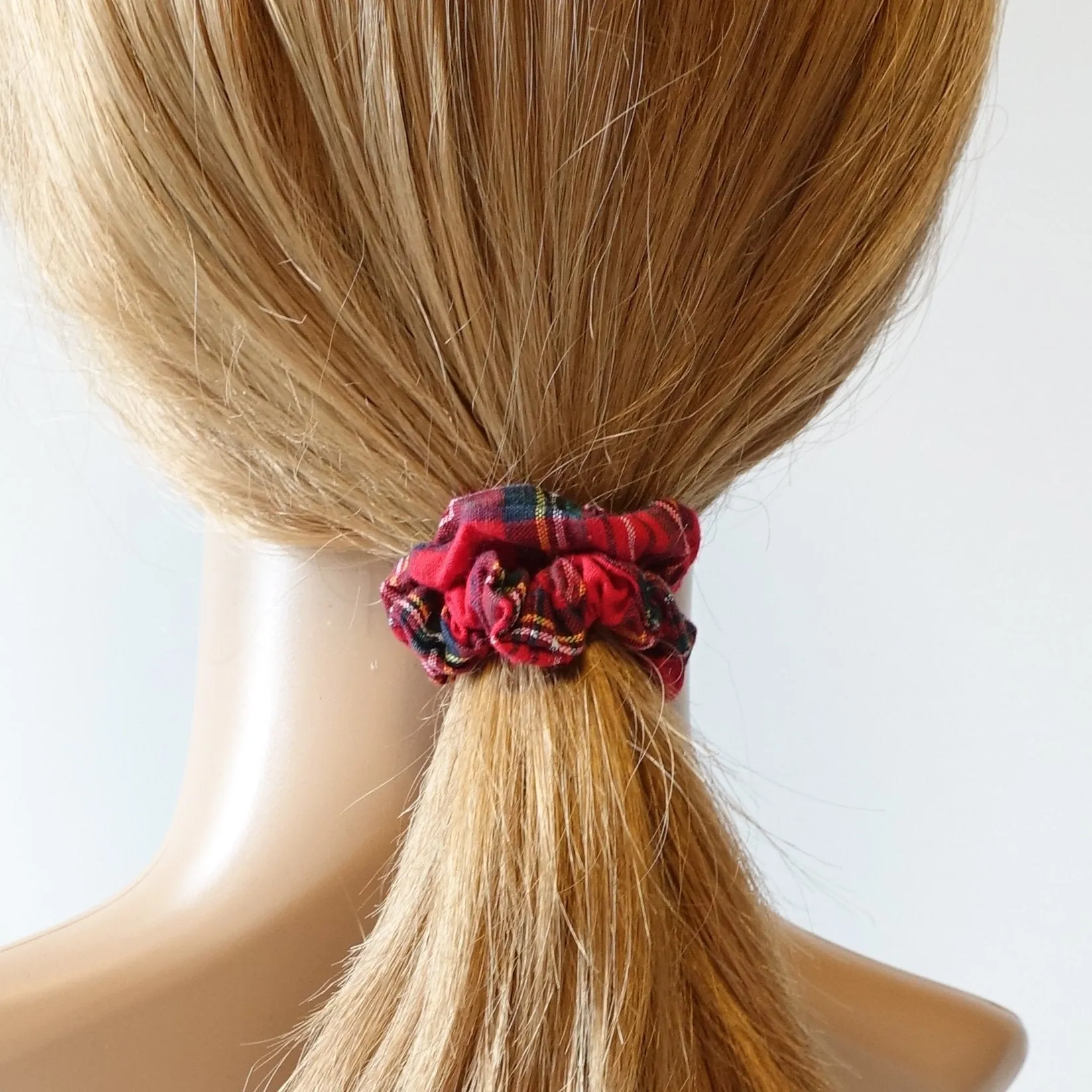 A Pack of 3 Tartan Check Mini Hair Bobble Elastic Scrunchies Korean Hair Accessory