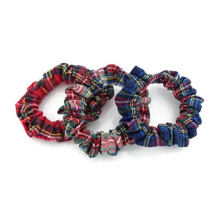 A Pack of 3 Tartan Check Mini Hair Bobble Elastic Scrunchies Korean Hair Accessory