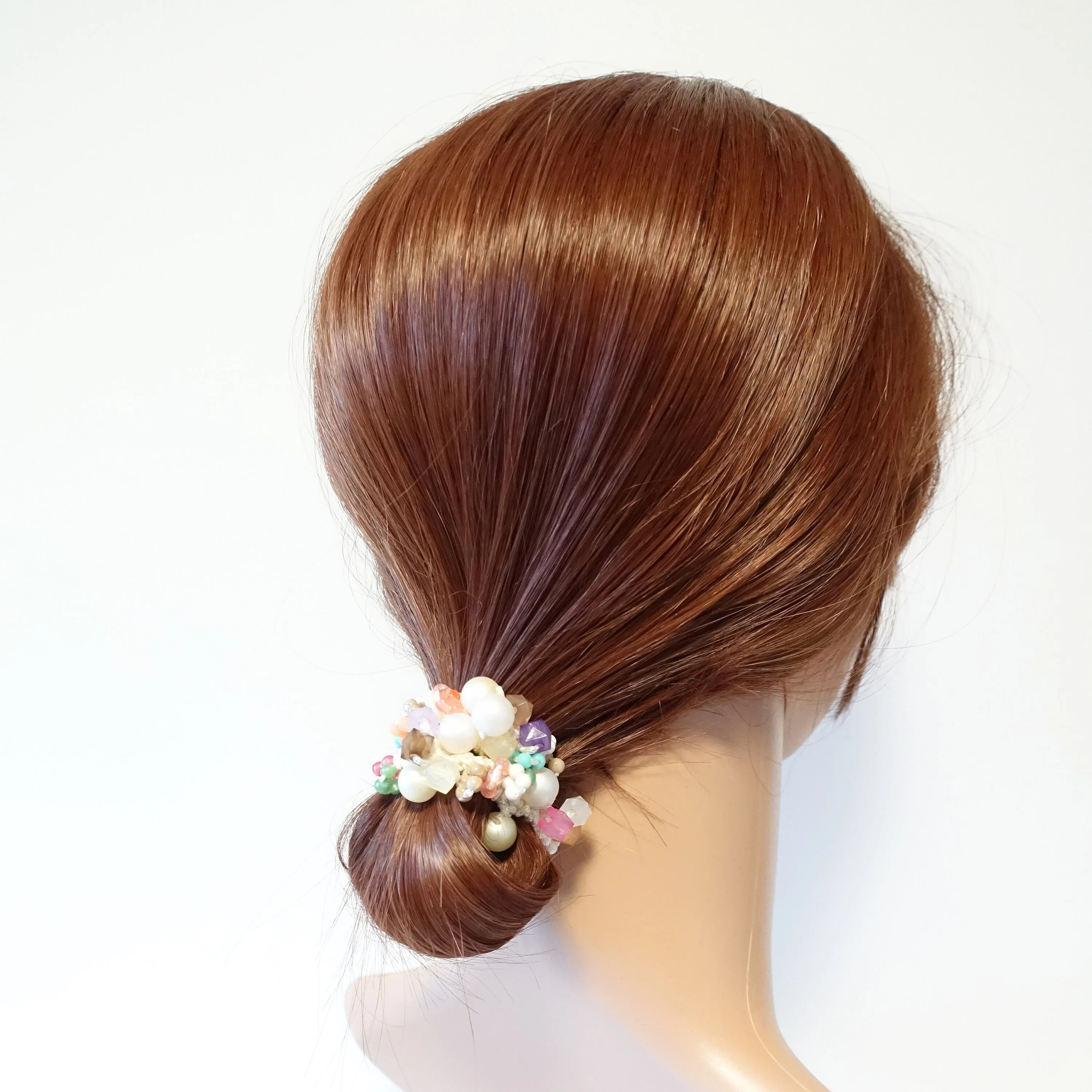 Acrylic vivid color Ball Ponytail Holder Beaded Crochet Knit Wrapped Elastic hair tie pretty women hair accessory