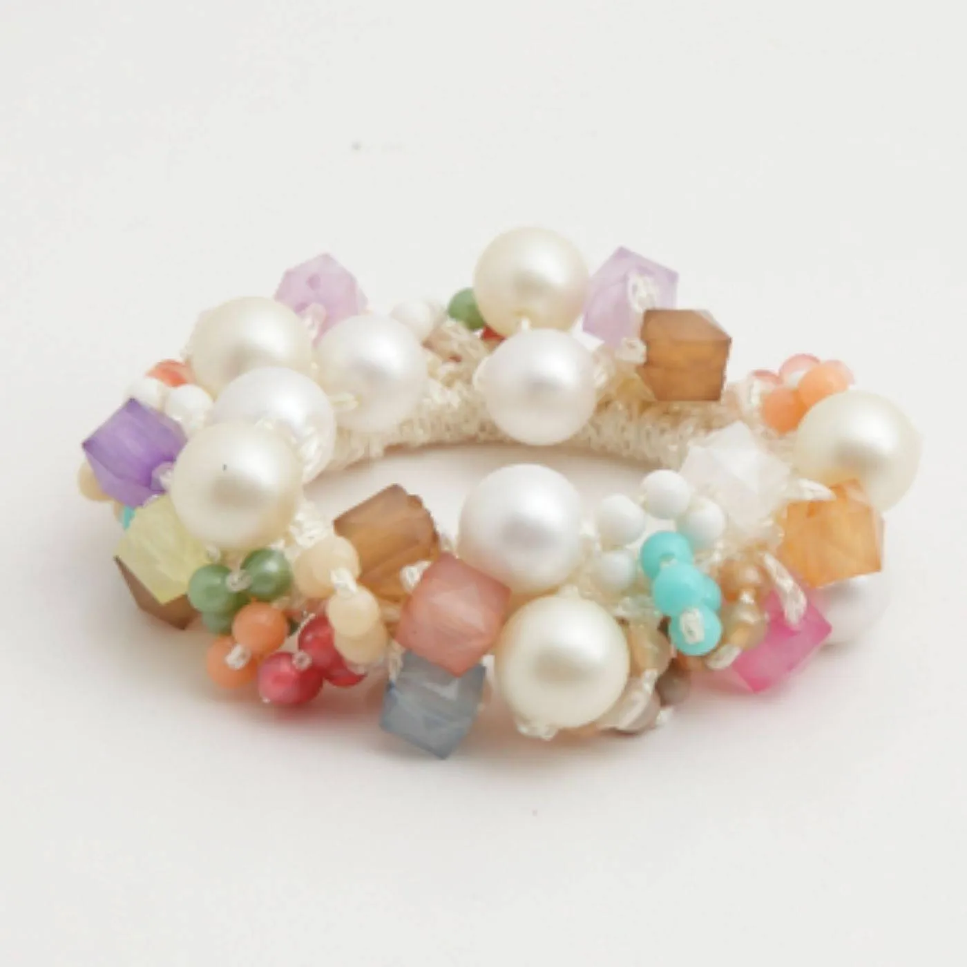 Acrylic vivid color Ball Ponytail Holder Beaded Crochet Knit Wrapped Elastic hair tie pretty women hair accessory