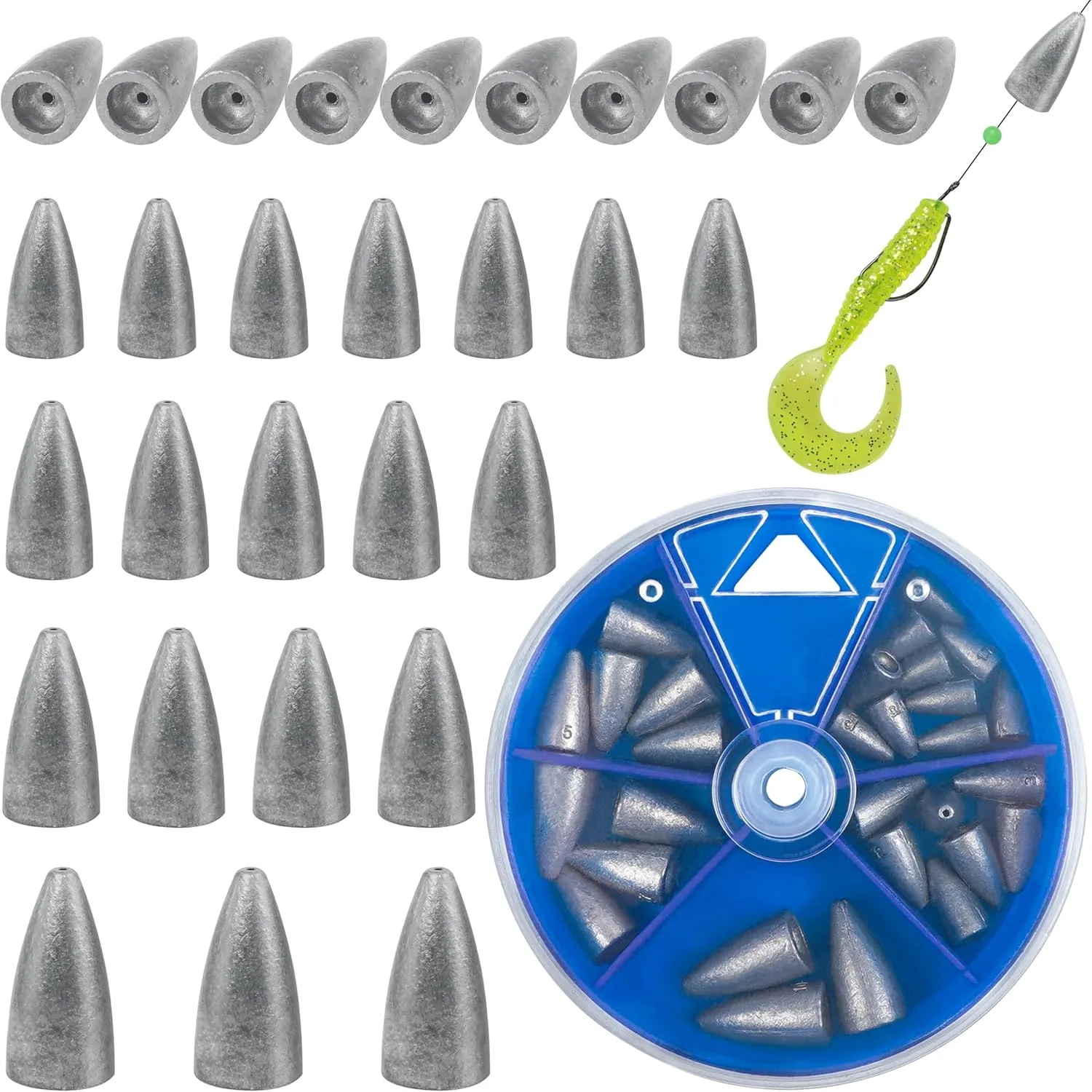 AGOOL Bullet Sinkers Fishing Weights Slip Sinkers Kit, 29/83pcs Worm Weights for Bass Fishing Carolina Rig Texas Rig with A Handy Box Saltwater Freshwater