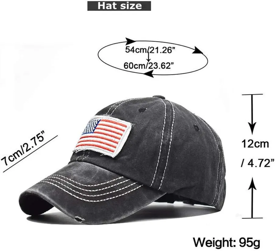 Baseball Hat Ponytail Cap Vintage Distressed American-Flag Hats Pony Tail Caps High Bun