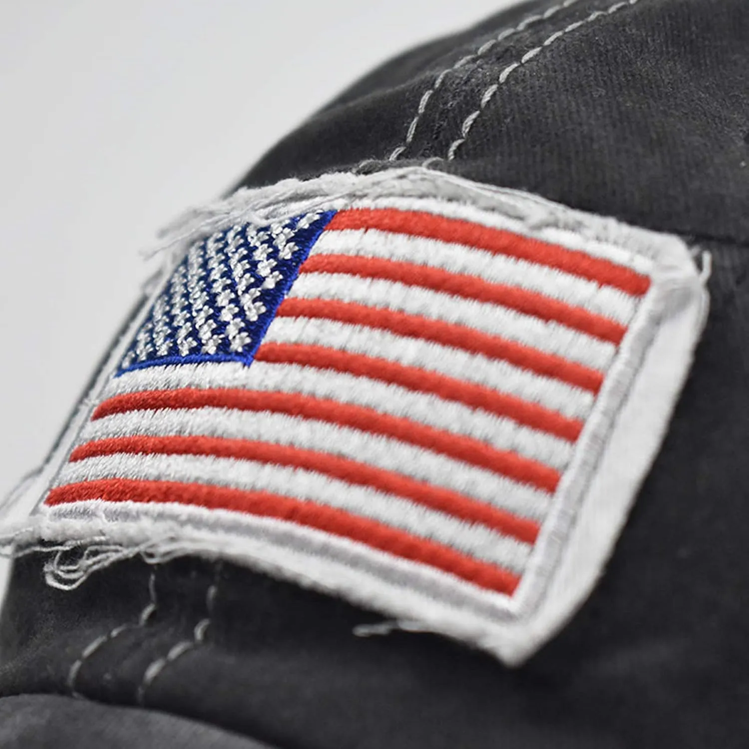 Baseball Hat Ponytail Cap Vintage Distressed American-Flag Hats Pony Tail Caps High Bun