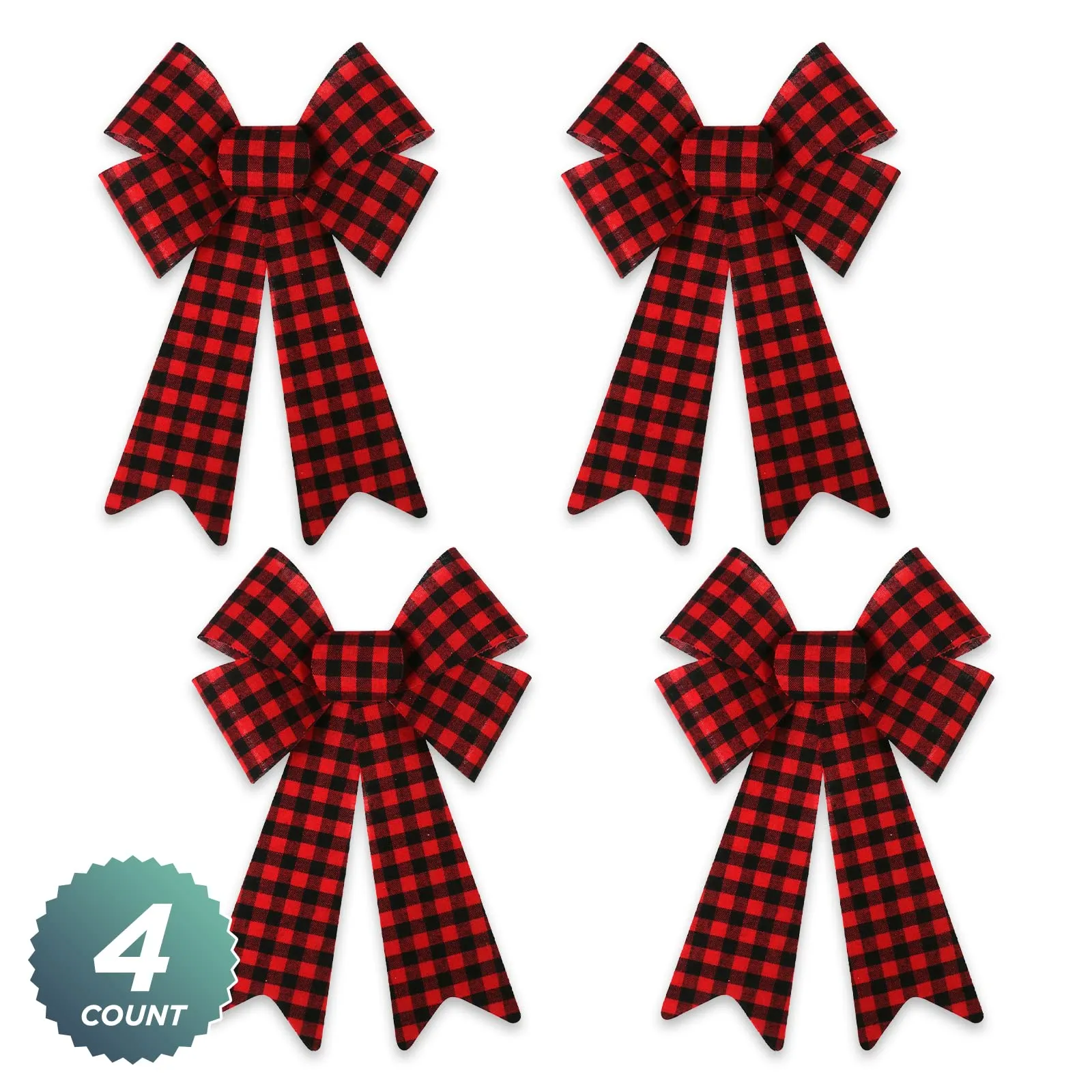 Buffalo Plaid Checkered Bows for Christmas & Holiday Decorations, 9" x 15" (Pack of 4)