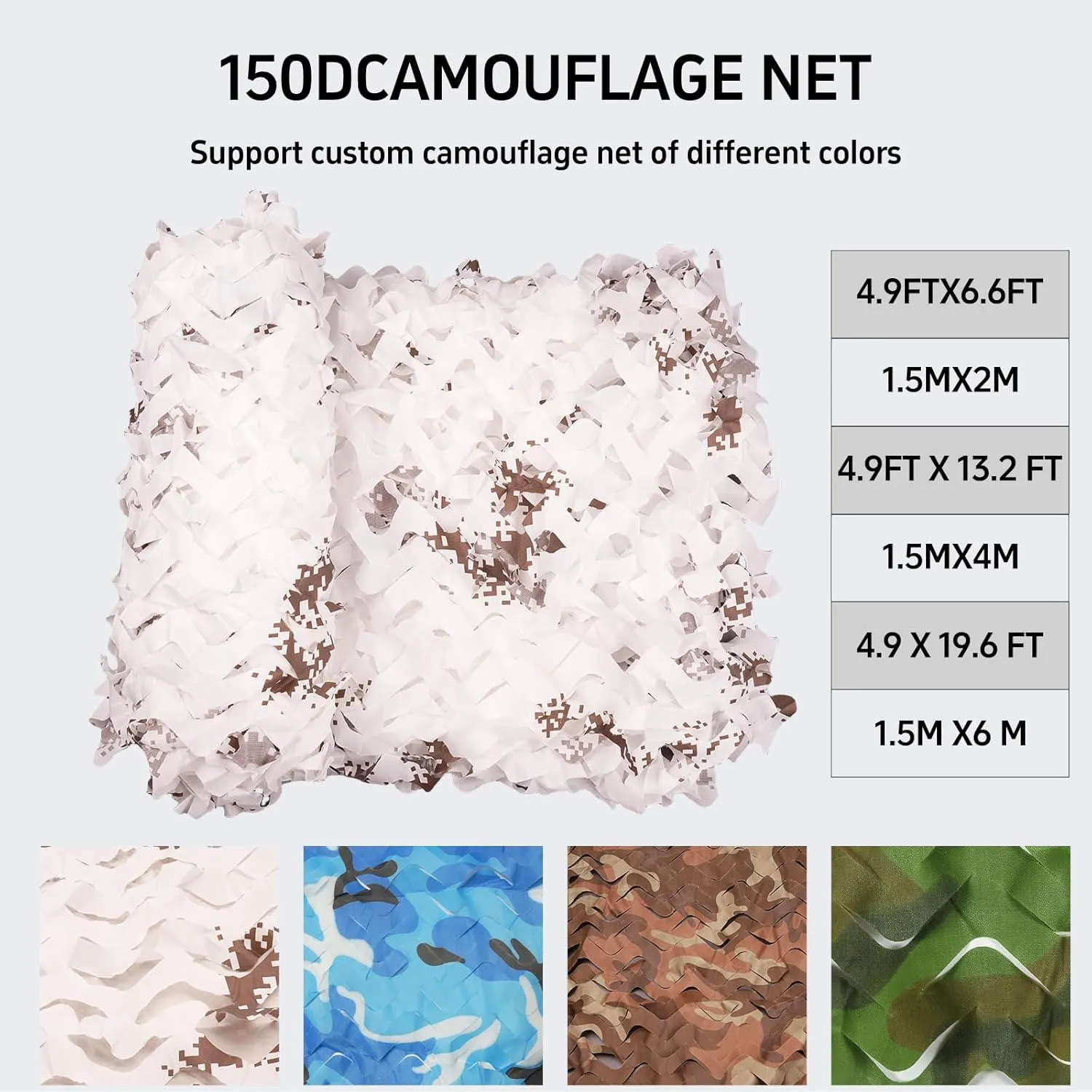 Camouflage Netting Camo Netting 6.5ftx5ft, Bulk Roll camo Fabric for Hunting Military Decorations Party Sunshade - Zip Ties Included Snow