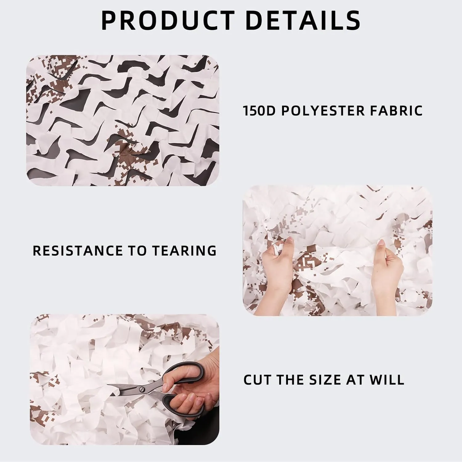 Camouflage Netting Camo Netting 6.5ftx5ft, Bulk Roll camo Fabric for Hunting Military Decorations Party Sunshade - Zip Ties Included Snow