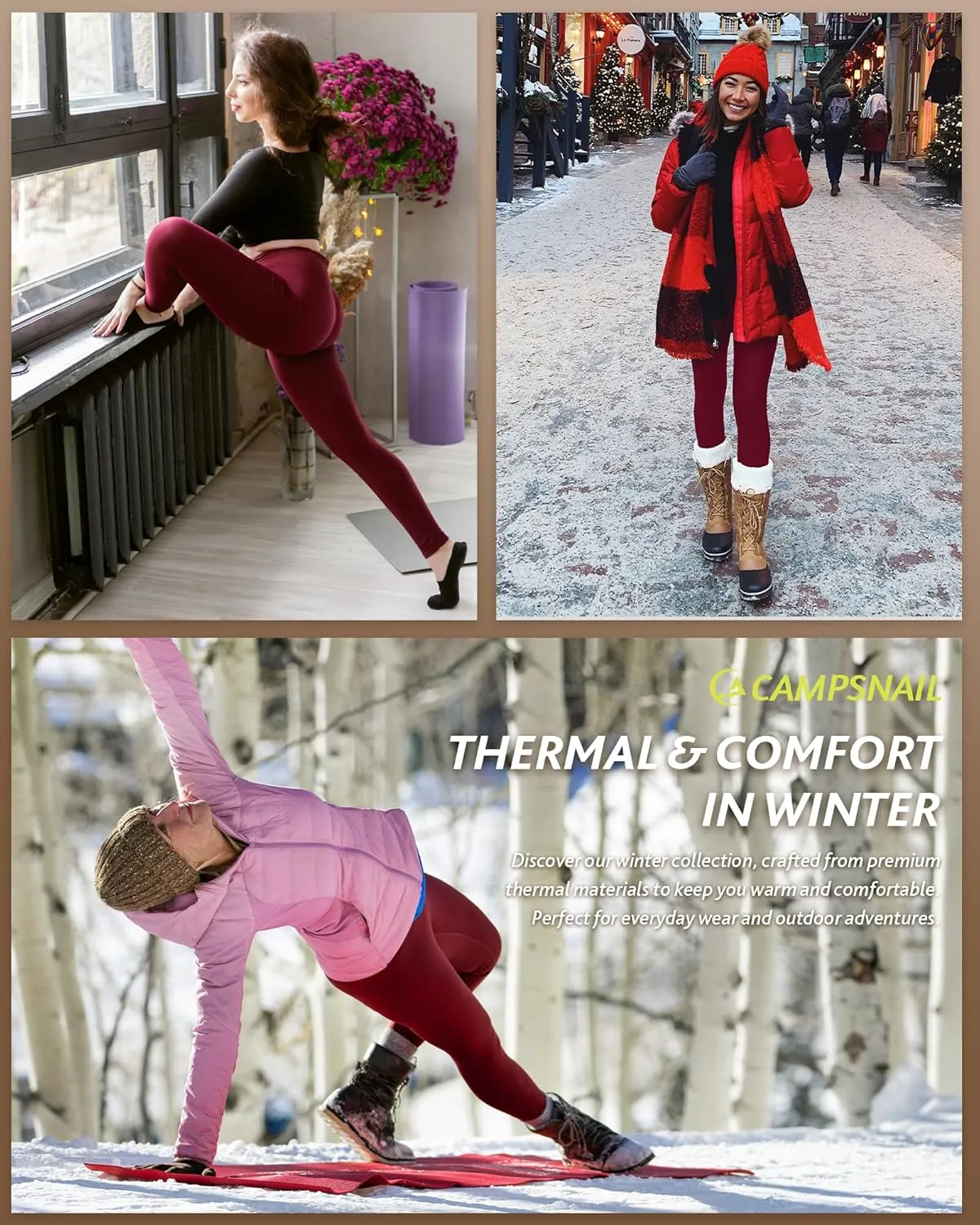 CAMPSNAIL Fleece Lined Leggings Women - Thick Soft High Waisted Black Tummy Control Thermal Warm Velvet Pants for Cold Winter