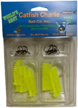 Catfish Charlie Plastic Dip Bait Worms 12 Count Pack (Choose Color)