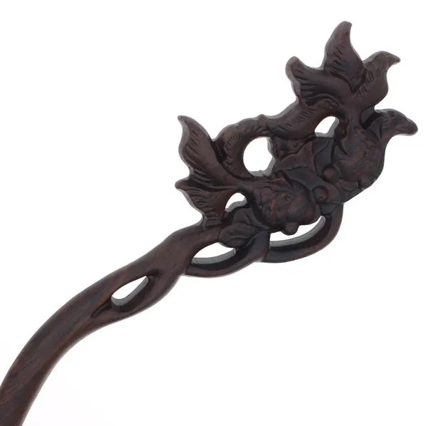 CrystalMood Carved Ebony Wood Flat-Back Golden Fishes Hair Stick