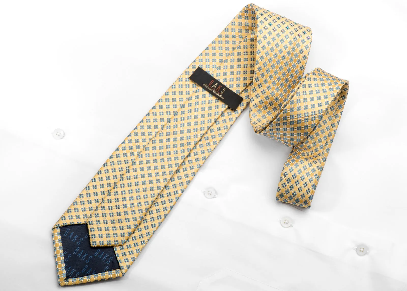 Daks Men's Silk Rhinestone Necktie Trellis On Yellow With Sparkles