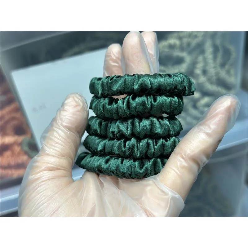 Dark Green silk scrunchies mini