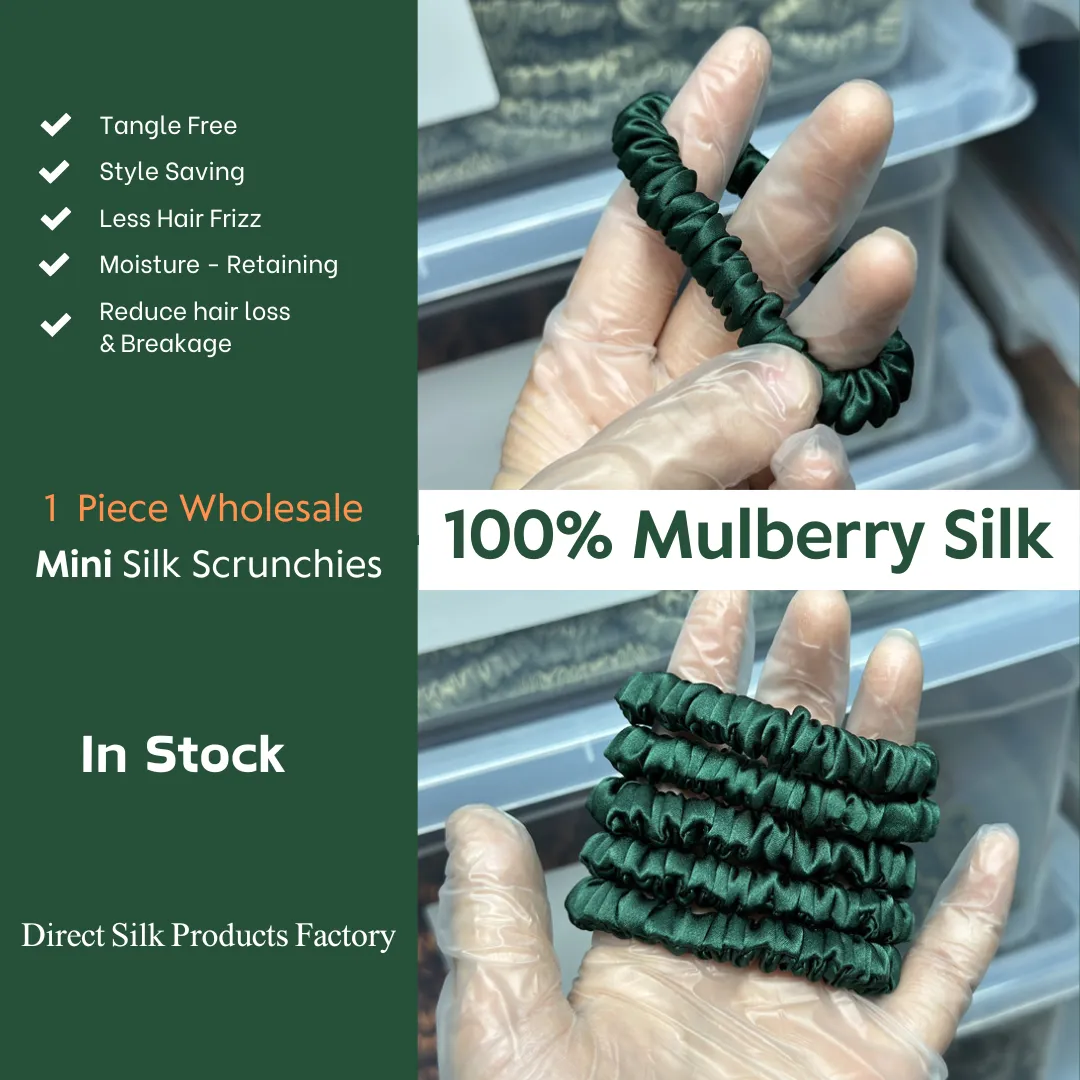 Dark Green silk scrunchies mini