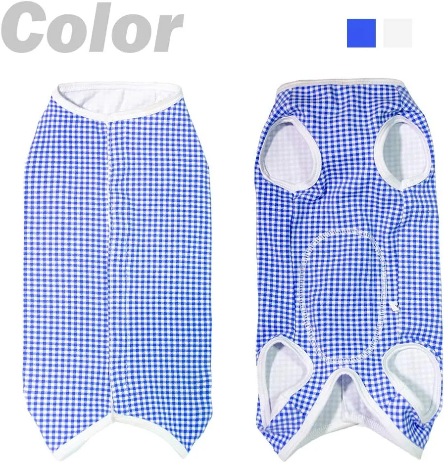 Dogs Recovery Suit Post Surgery Shirt for Puppy, Wound Protective Clothes for Little Animals(Blue White Plaid-s)