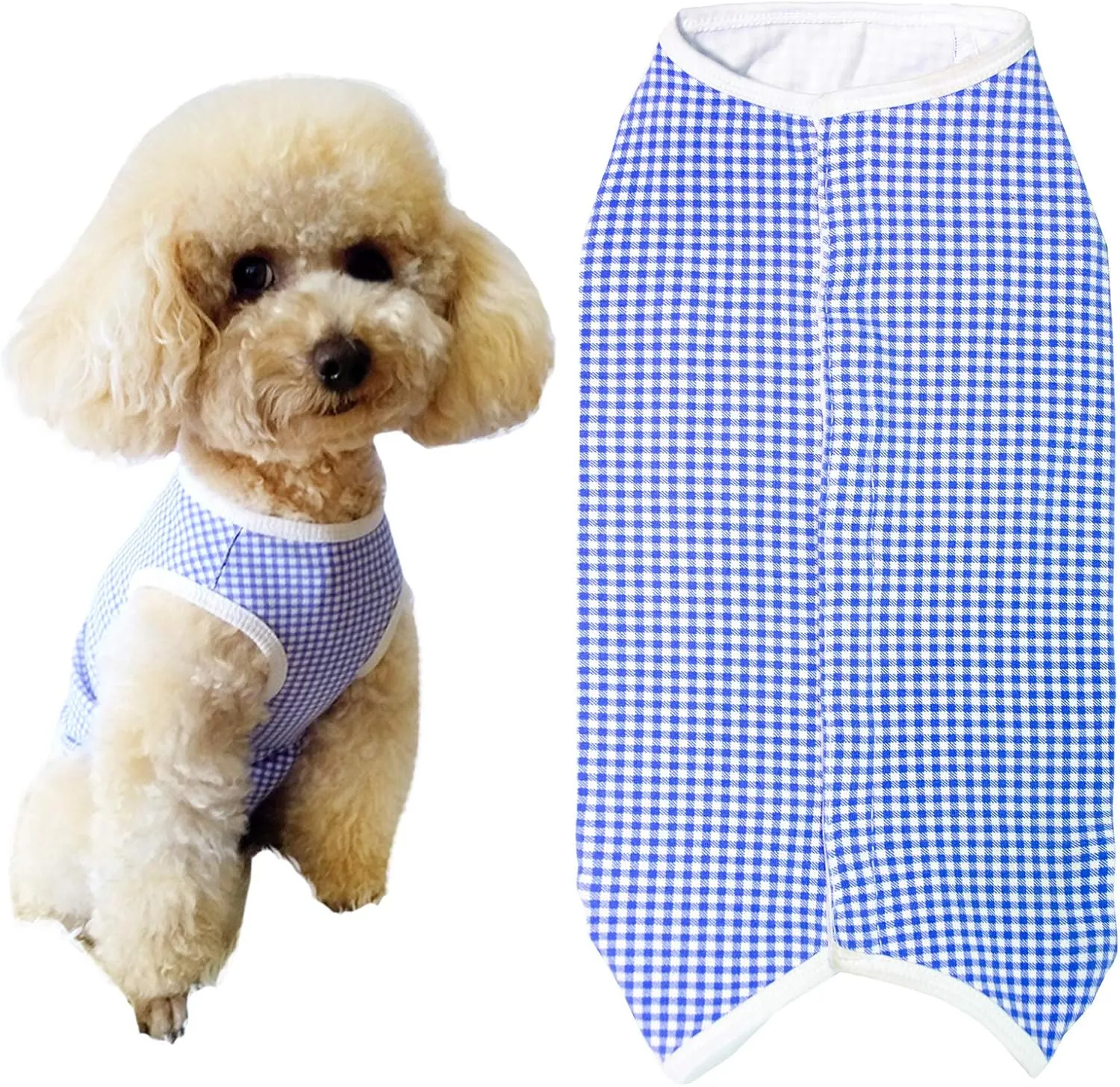 Dogs Recovery Suit Post Surgery Shirt for Puppy, Wound Protective Clothes for Little Animals(Blue White Plaid-s)