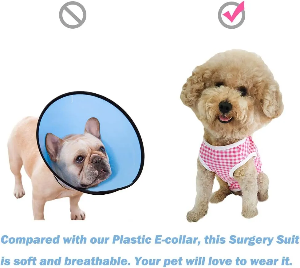 Dogs Recovery Suit Post Surgery Shirt for Puppy, Wound Protective Clothes for Little Animals(Blue White Plaid-s)
