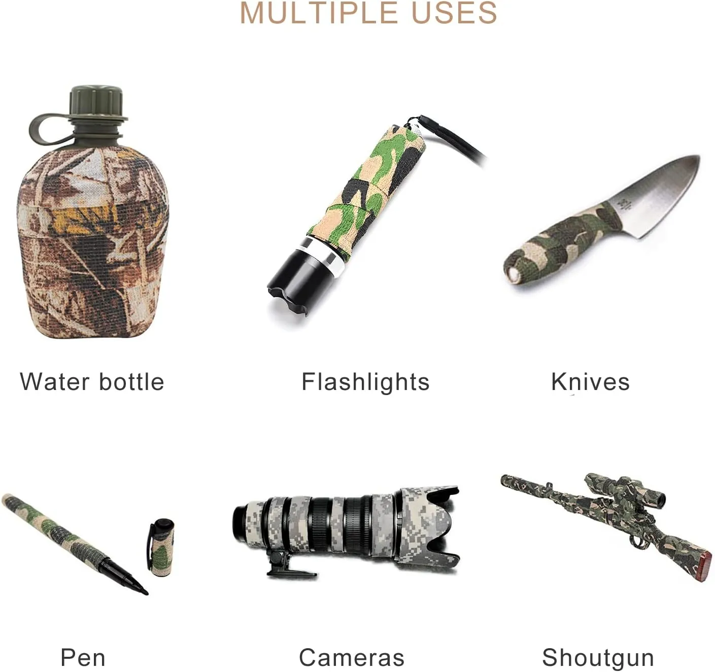 EAmber Camo Wrap Tapes Camouflage Form Wrap 1.96'' x 177'' Military Army Hunting Self-Adhesive Protective Bandage for Flashlights,Bicycle