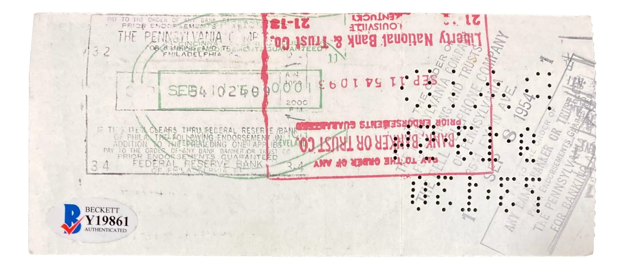 Earle Combs New York Yankees Signed  Bank Check BAS