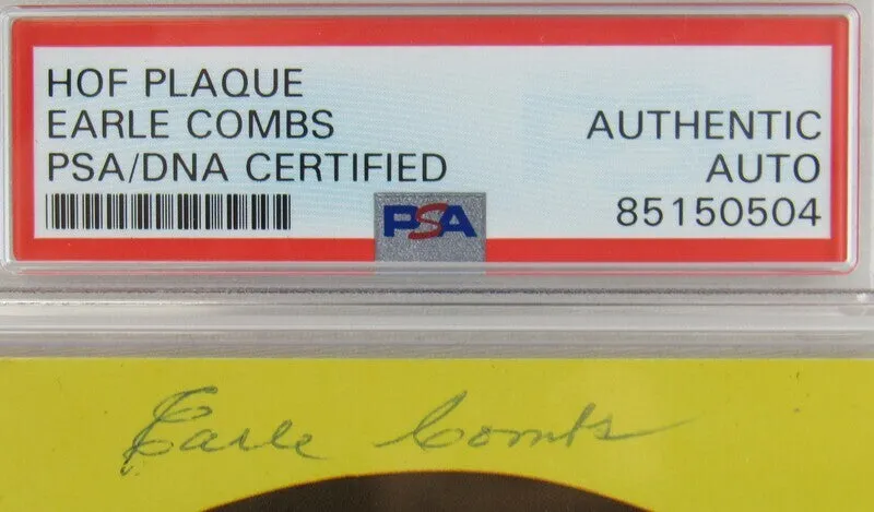 Earle Combs Signed HOF Plaque PSA/DNA Encapsulated