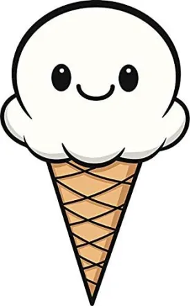 EW Designs Pretty White Vanilla Kawaii Ice Cream Cone Cartoon Vinyl Decal Bumper Sticker (4" Tall)